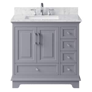 McAuley 35.28 in. W x 21.65 in. D x 33.86 in. H Bath Vanity in Taupe Grey w/ Marble Vanity Top in White w/ White Basin