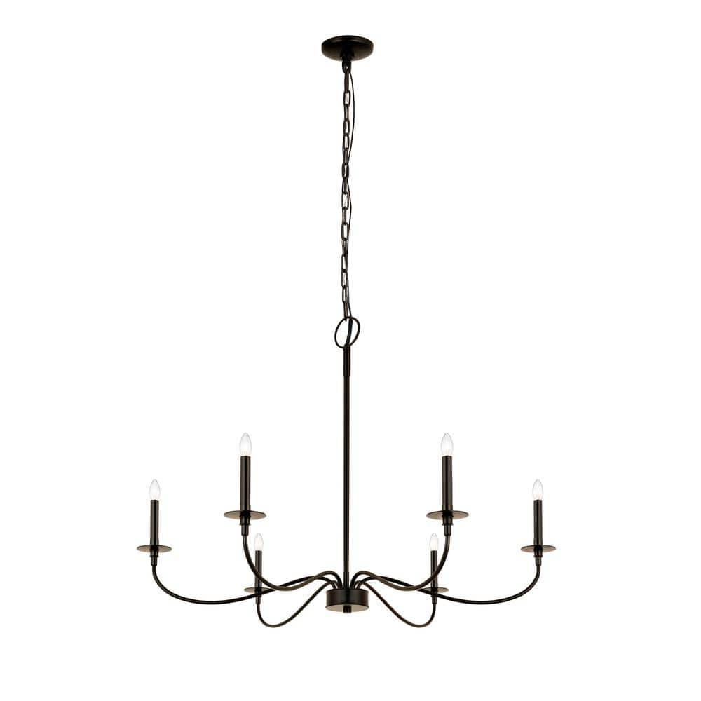 Matte Black Steel 6-Light Candelabra Chandelier
