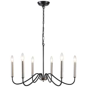 Clerise 6-Light Black/Nickel Classic Candle Style Chandelier for Living Room Kitchen Dining Room