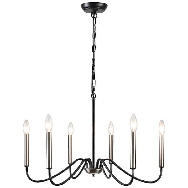 LWYTJO Clerise 6-Light Black/Nickel Classic Candle Style Chandelier for Living Room Kitchen Dining Room