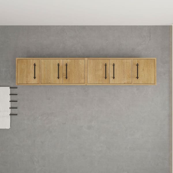 Victoria 71.2 in. W x 11.8 in. D x 13.78 in. H Brown Plywood Wall Overhead Floating Linen Cabinet in Oak