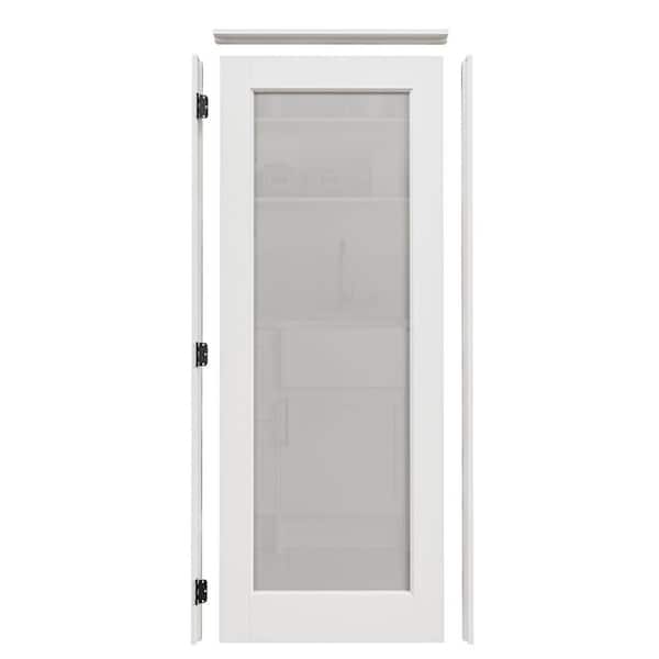 28 in. x 80 in. 1-Lite Frosted Glass Right-Handed White Solid Core MDF Door Kit with Quick Assemble Jamb