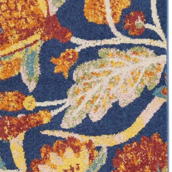 2 ft. x 8 ft. Blue Floral Washable Area Rug