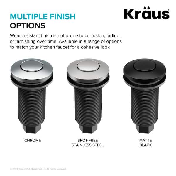 Kraus Garbage Disposal Air Switch Kit with Push Button AC Adapter Power Cord & Air Tube - Chrome
