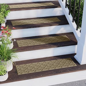 Waterhog Cordova Camel 8.5 in. x 30 in. PET Polyester Indoor Outdoor Stair Tread Cover (Set of 4)