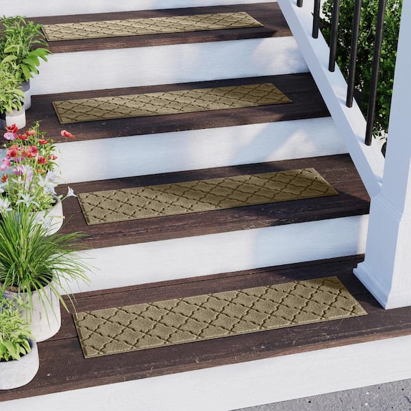 Waterhog Cordova Camel 8.5 in. x 30 in. PET Polyester Indoor Outdoor Stair Tread Cover (Set of 4)