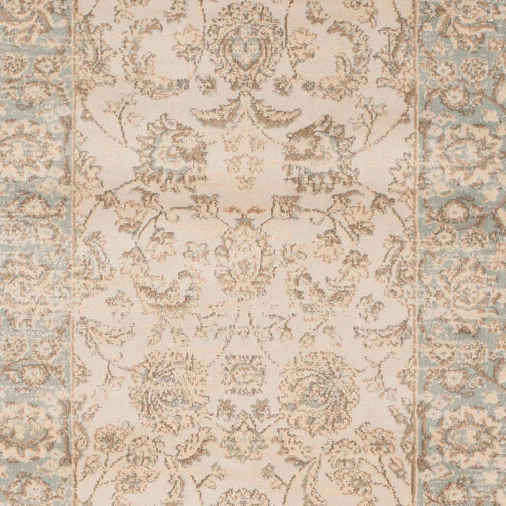 Ivory and Light Blue Vintage Runner Rug, 2'2" x 12'