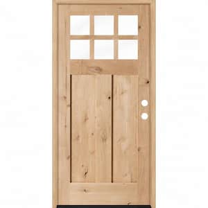 36 in. x 80 in. Craftsman Knotty Alder Left-Hand/Inswing 6 Lite Beveled Clear Glass Unfinished Wood Prehung Front Door