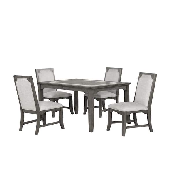 New Classic Furniture Lisbon 5-Piece Rectangle Gray Wood/Marble Top Dining Set (Seats 4)