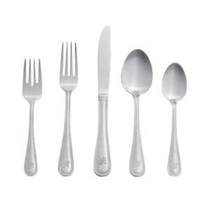 Beaded Monogrammed Letter R 46-Piece Silver Stainless Steel Flatware Set (Service for 8)