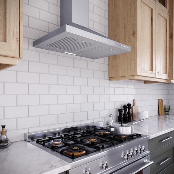 30 in. Fermi Ducted Wall Mount Range Hood in Brushed Stainless Steel with Baffle Filters, Push Button Control, LED Light