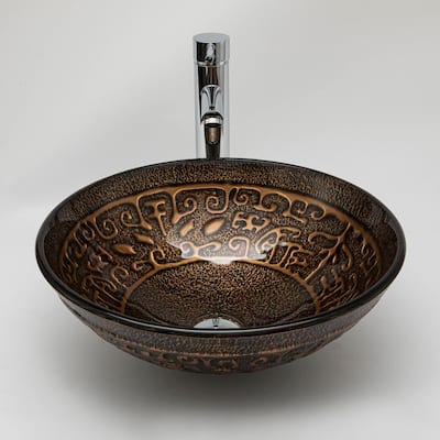 Bronze Glass Circular Bathroom Vessel Sink without Faucet