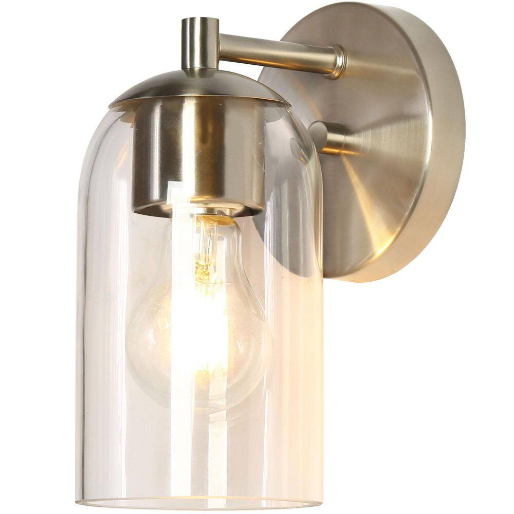 4.7 in. 1-Light Polished Nickel Modern Transitional Wall Sconce with  Clear Glass Shade price history on PriceWatchPro