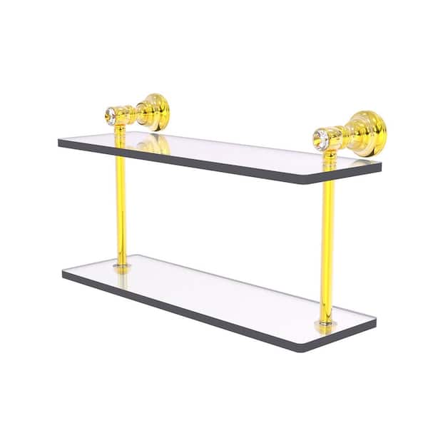 Allied Brass Carolina Crystal 16in. x 9.2in. x 5.6in. D Brass Rectangular 2-Tiered Glass Shelf in Polished Brass