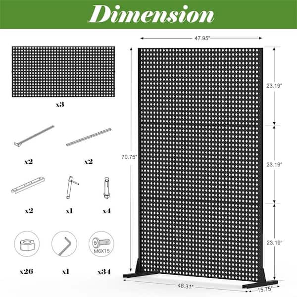 Sudzendf Black Mesh Shape Metal Privacy Screens and Panels with Free Standing, for Balcony Patio Garden, Room Divider