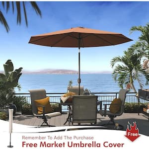 9 ft. Aluminum Market Crank Tilt Enhanced Patio Umbrella with 8 Ribs in Coffee for Pool Garden