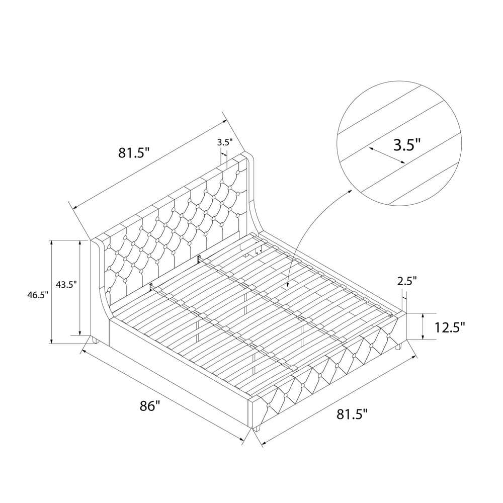 King Gray Linen Tufted Upholstered Bed with Metal Frame