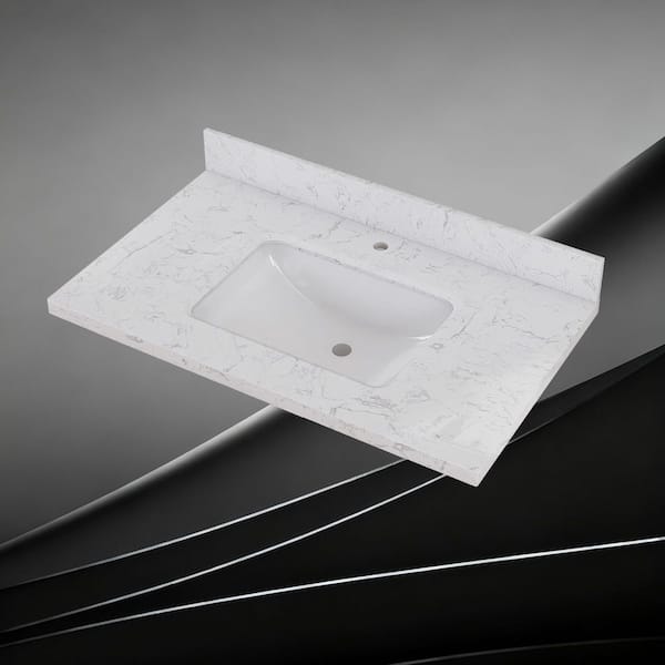 36 in. W x 22 in. D Engineered Stone Rectangular Single Sink Vanity Top in Carrara White With 4 in. H Backsplash