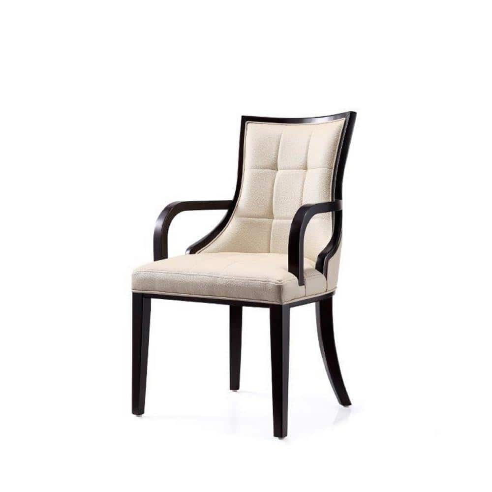 Cream Faux Leather Upholstered Arm Chair with Wood Frame