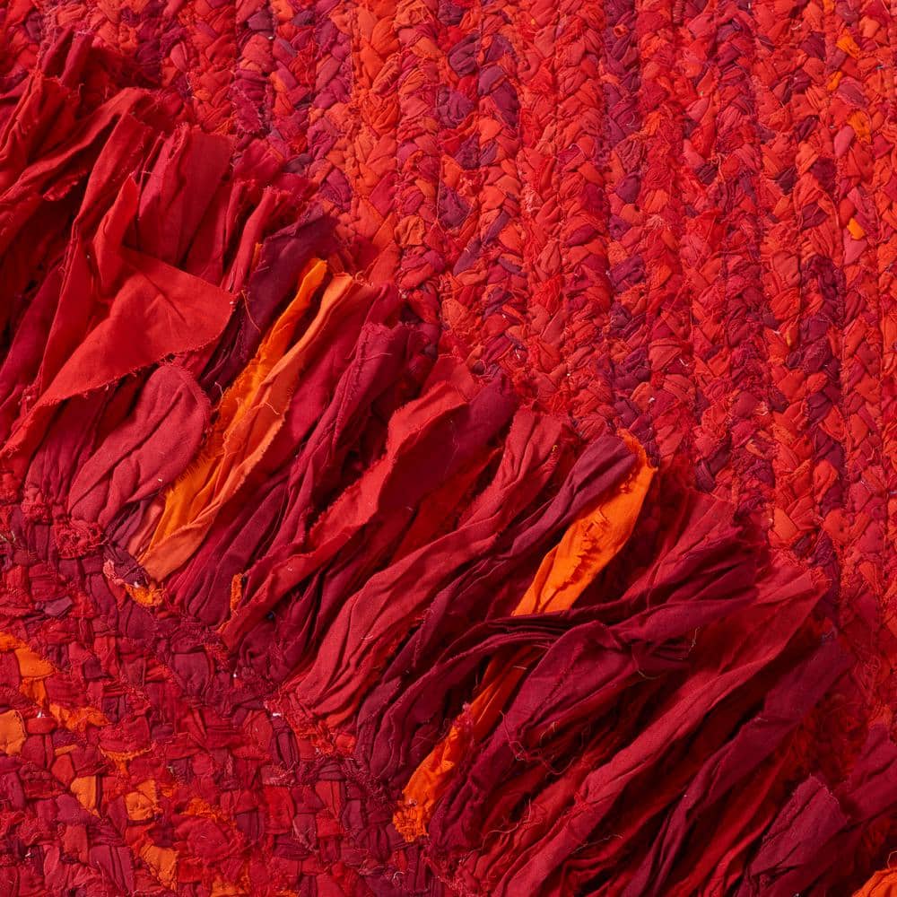 Red Oval Braided Cotton 4' x 6' Handmade Reversible Rug