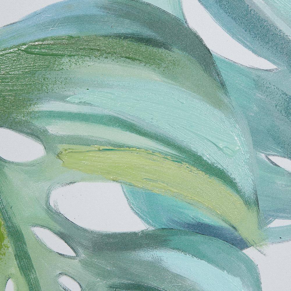 Green Tropical Leaf Framed Canvas Wall Art Set with Silver Frame