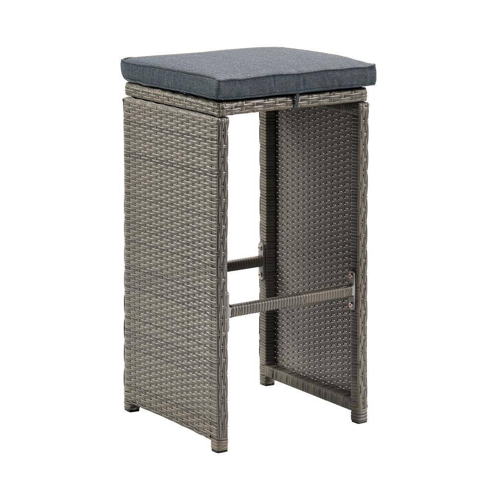 Asti 30" Gray All-Weather Wicker Outdoor Pub Stools with Cushions - Set of 6