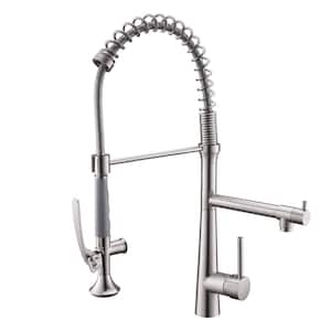 Contemporary Single Handle Pull Down Sprayer Kitchen Faucet with Pot Filler in Brushed Nickel