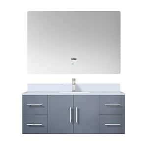 Geneva 48 in. W x 22 in. D Dark Grey Bath Vanity, Cultured Marble Top, Faucet Set, and 48 in. LED Mirror