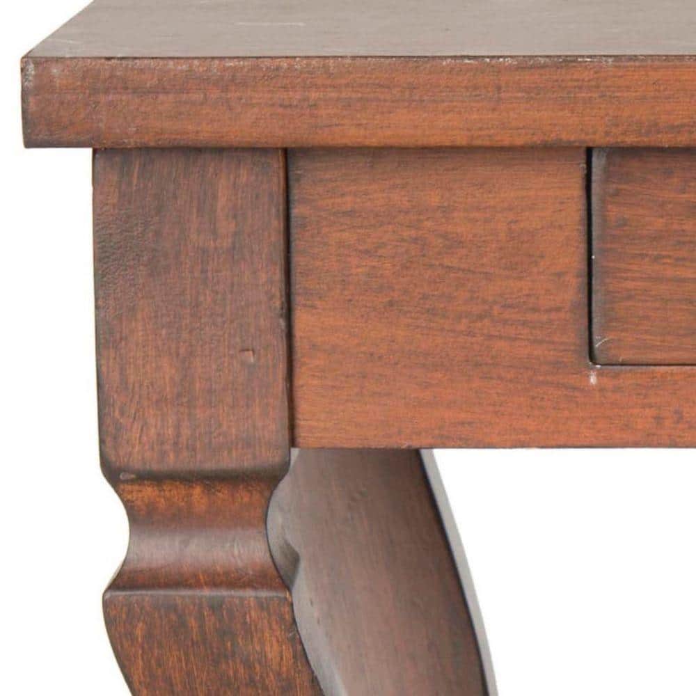 Brown Fir Wood Rectangular Side Table with Storage Drawer