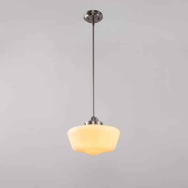 60-Watt 1-Light Brushed Nickel Pendant Light with Milk Glass Shade and No Bulbs Included