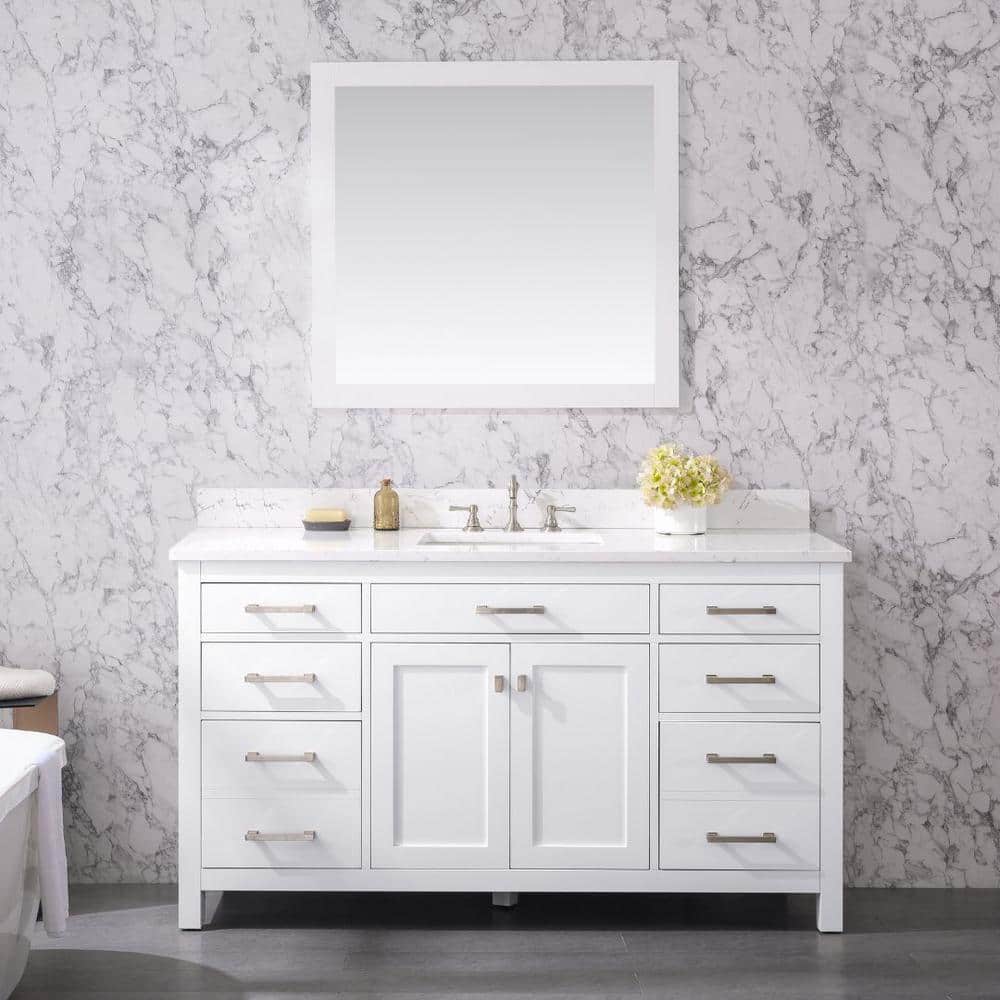 Jasper 60'' White Freestanding Single Bathroom Vanity with Carrara Top