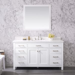 Jasper 60 in. W x 22 in. D Bath Vanity in White with Engineered Stone Vanity Top in Carrara White with White Sink