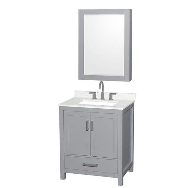 Wyndham Collection Sheffield 30 in. W x 22 in. D x 35 in. H Single Bath Vanity in Gray with Giotto Quartz Top and Mirror