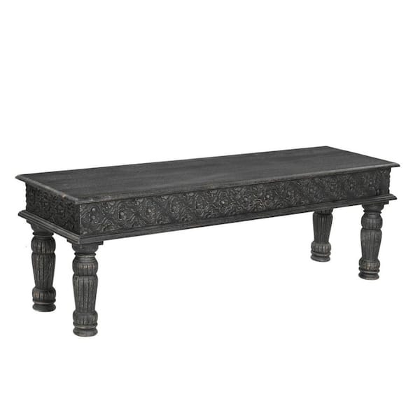 HomeRoots 58 in. Black Distressed Solid Wood Dining Bench
