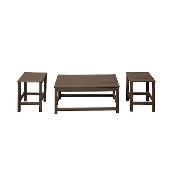 WESTIN OUTDOOR Laguna 3-Piece Dark Brown Poly Plastic Outdoor Patio UV Resistant  Coffee and Side Table Set