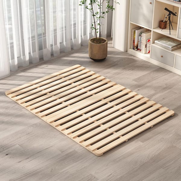 Tatami Bed Frame Foldable Wood Slatted Floor Bed Frame for Futon Mattress Japanese Tatami Mat Floor Sleep Bedding, Full
