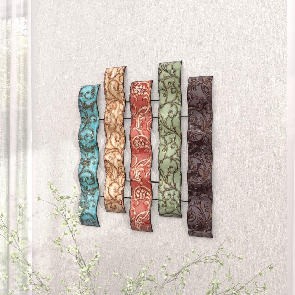 Multicolor Embossed Metal Wavy Panel Wall Sculpture