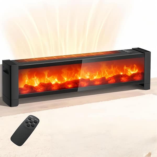 33 in. Compact 1500W Convection Baseboard Space Heater, Electric Fireplace with Top Air Outlet for Bedroom & Office.