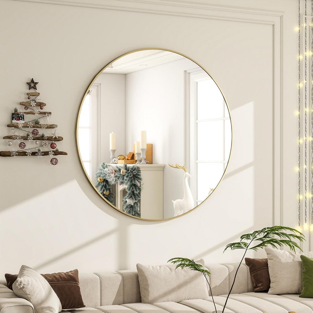 35.2 in. W x 35.2 in. H Round Aluminum Alloy Framed Modern Gold Wall Mirror price history on PriceWatchPro