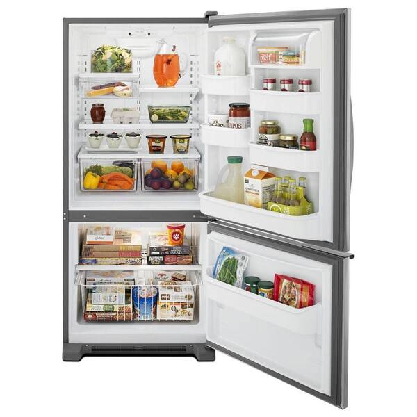 Whirlpool 18 7 Cu Ft Bottom Freezer Refrigerator In Stainless Steel Wrb119wfbm The Home Depot