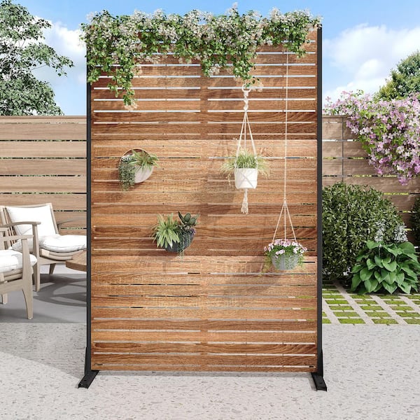 47 in. W x 71 in. H Wood Grain Yellow Galvanized Sheet Outdoor Private Screen Decorative Art Panel