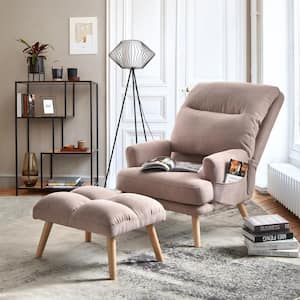 Magic Pink Linen Recliner Accent Chair and Ottoman Set with Side Bags