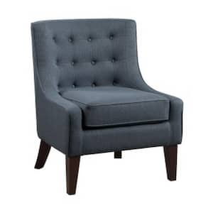Blue and Brown Polyester Armchair with Button Tufted Back
