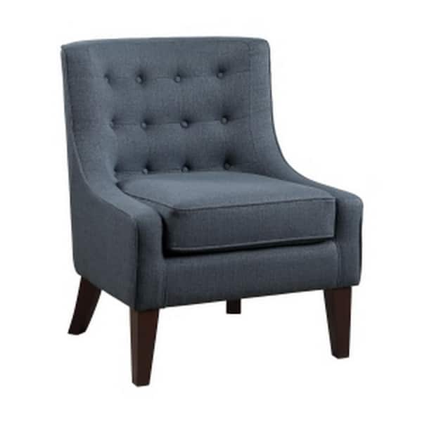 Benjara Blue and Brown Polyester Armchair with Button Tufted Back
