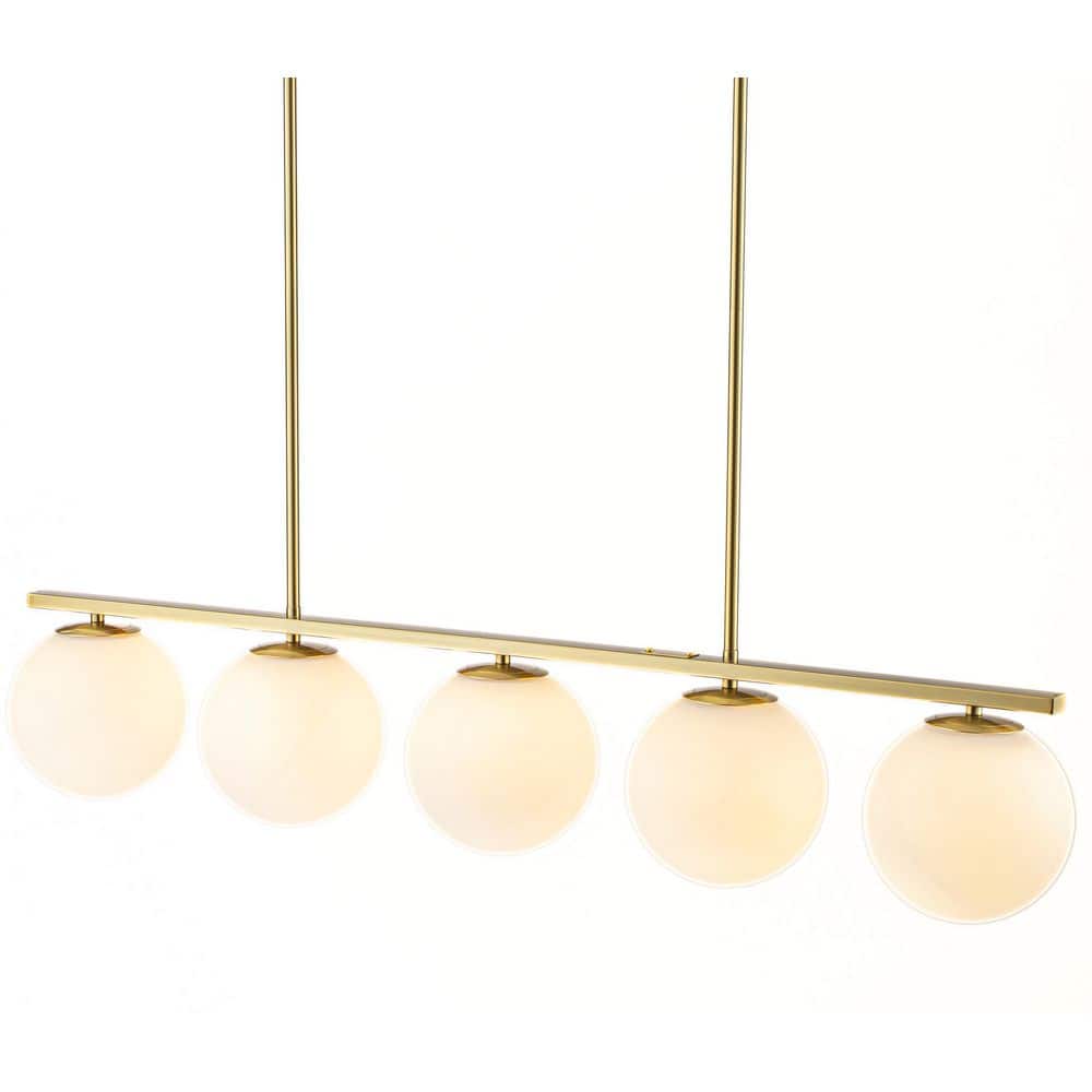 41 in. 5-Light Modern Brass Linear Island Chandelier with White Globe Glass Shade for Dining Room Kitchen Island price history on PriceWatchPro