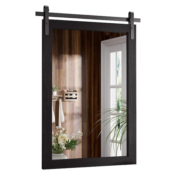 CLAVIE 18 in. W x 26 in. H Medium Rectangular Mirror Wood Framed Wall Mounted Mirrors Bathroom Vanity Mirror in Matte Black