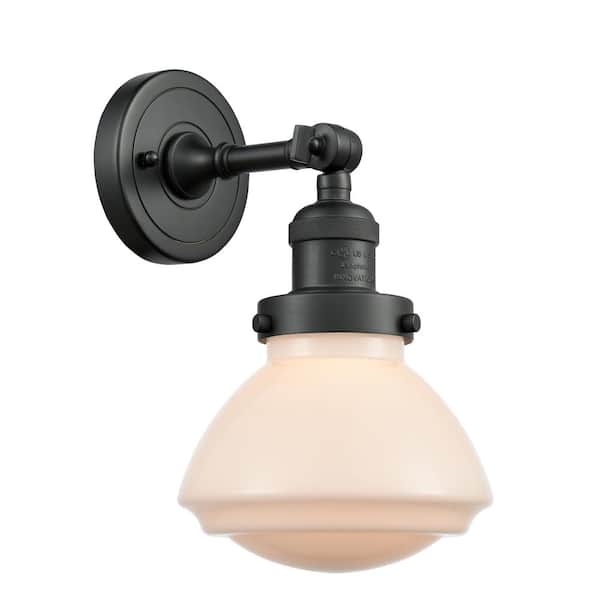 Innovations Olean 1-Light Matte Black, Matte White Wall Sconce with White Glass Shade