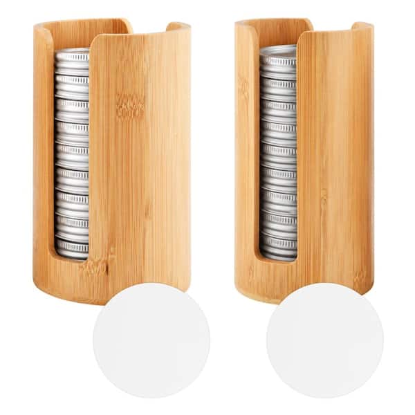2-Pack Bamboo Mason Jar Lid Organizer Vertical Storage Holder for Wide and Regular Mouth Canning Lids