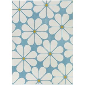 Flowers Blue 3 ft. 11 in. x 5 ft. 7 in. Floral Area Rug