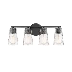 Gordon 22 in. 4-Light Matte Black Vanity Light with Clear Water Glass Shades